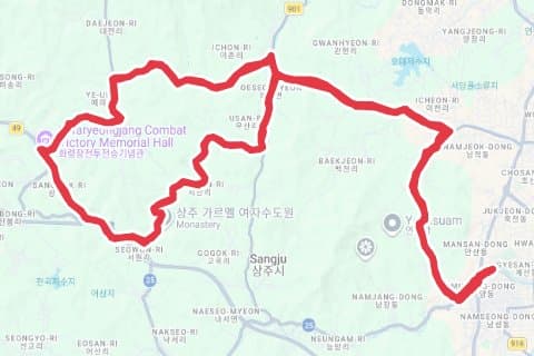 2025 상주 메디오폰도 자전거 코스 지도 미리보기 - 61.1km, 상승고도 443m
