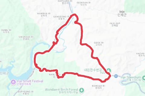 인제_자작나무숲 한바퀴 자전거 코스 지도 미리보기 - 33.5km, 상승고도 335m