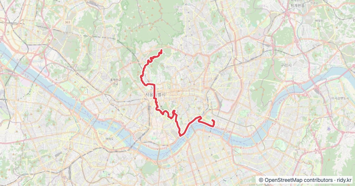서울 라이딩 코스 · 남북(서울숲 남산 북악스카이) 자전거 코스 지도 미리보기 - 23.0km, 상승고도 481m