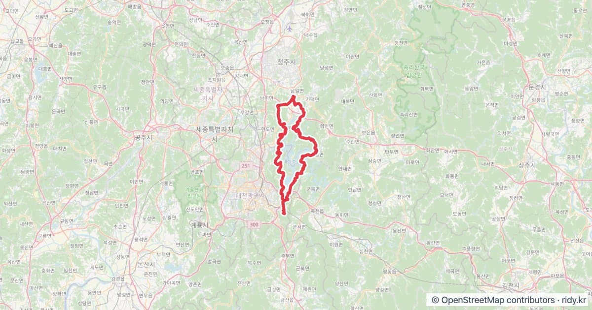 대청호 주변 (식장산) 자전거 코스 (대전) 자전거 코스 지도 미리보기 - 100.0km, 상승고도 1,293m