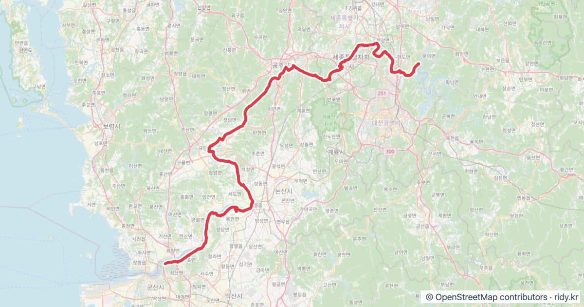 금강 자전거길 라이딩 루트 · 대전 자전거 코스 지도 미리보기 - 147.3km, 상승고도 254m