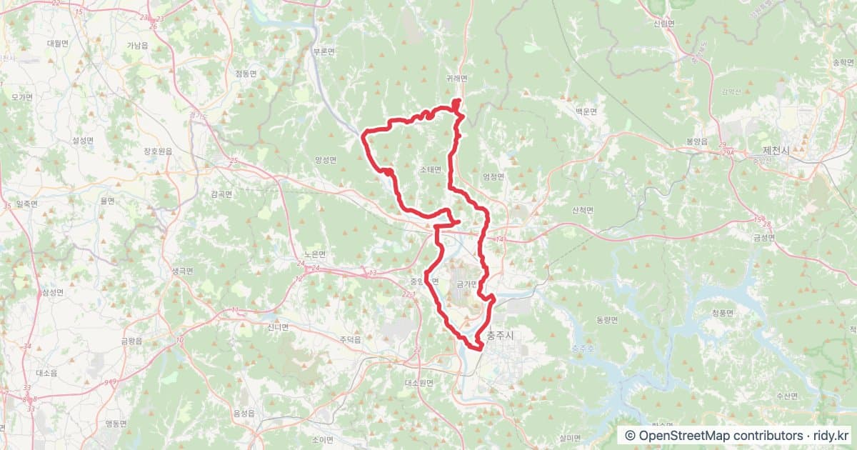 충주[탄금호 벚꽃] 자전거 코스 (충북) 자전거 코스 지도 미리보기 - 69.8km, 상승고도 377m