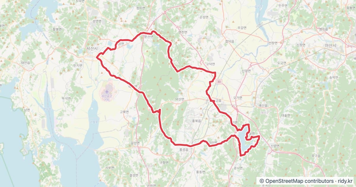 서산-예당호 라이딩 루트 · 충남 자전거 코스 지도 미리보기 - 116.1km, 상승고도 884m