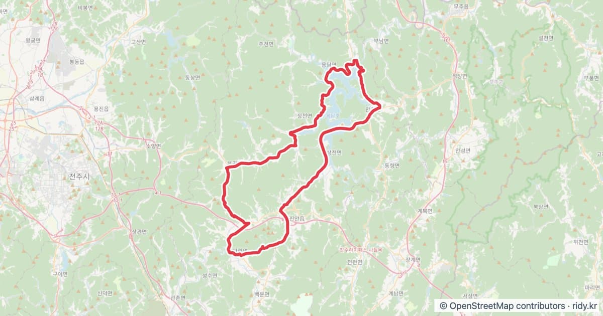 전북 자전거 코스 추천 · 진안 마이산 옥정호 투어 85 자전거 코스 지도 미리보기 - 85.0km, 상승고도 310m