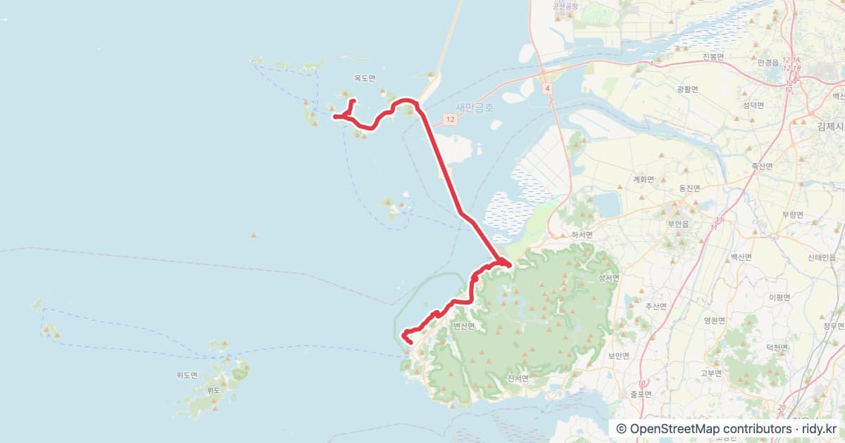 변산-고군산도 일주 라이딩 루트 · 전북 자전거 코스 지도 미리보기 - 87.9km, 상승고도 218m