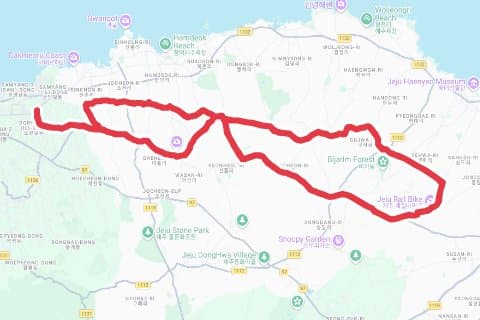 제주시 동쪽중산간 자전거 코스 지도 미리보기 - 60.9km, 상승고도 480m