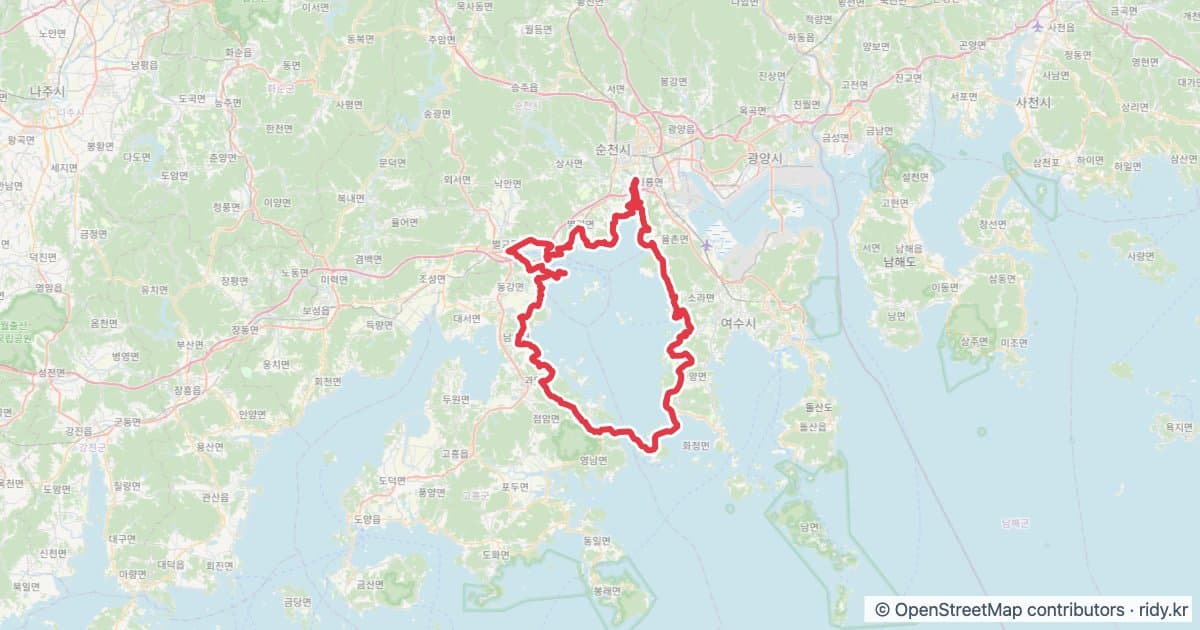 전남 자전거 코스 추천 · 여자만(여수-고흥-순천만) 자전거 코스 지도 미리보기 - 149.2km, 상승고도 907m