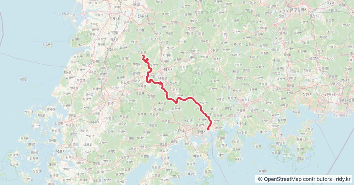 전남 라이딩 코스 · 섬진강 자전거길 1박2일 자전거 코스 지도 미리보기 - 139.8km, 상승고도 197m