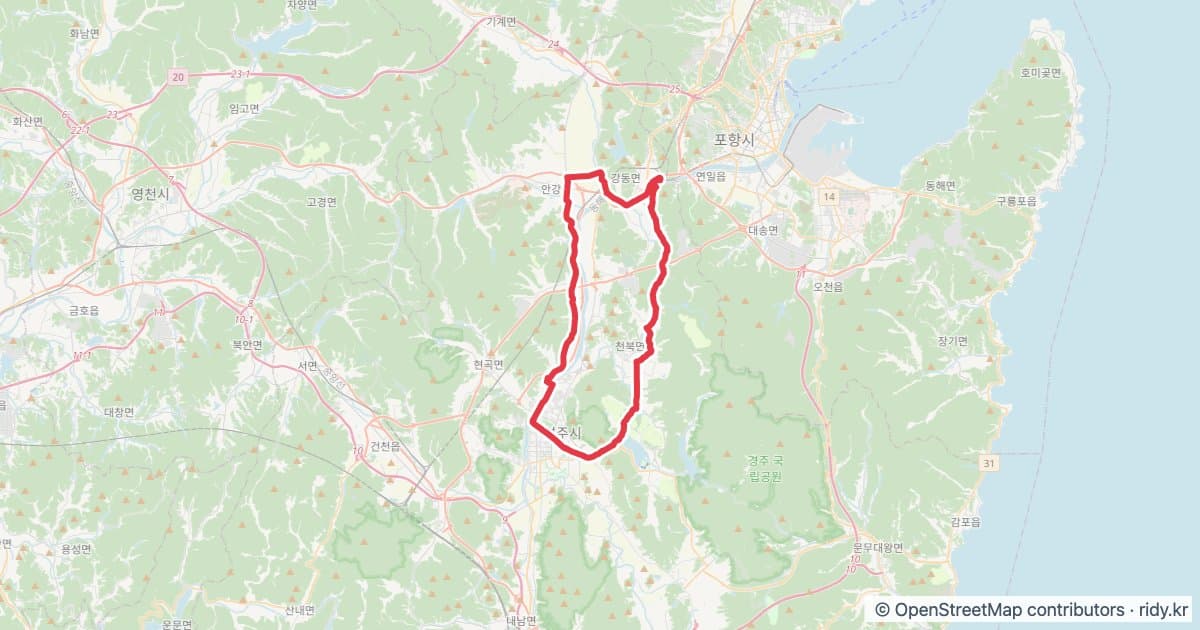 물의공원 안강 경주 보문 물의공원 라이딩 루트 · 경북 자전거 코스 지도 미리보기 - 51.0km, 상승고도 157m