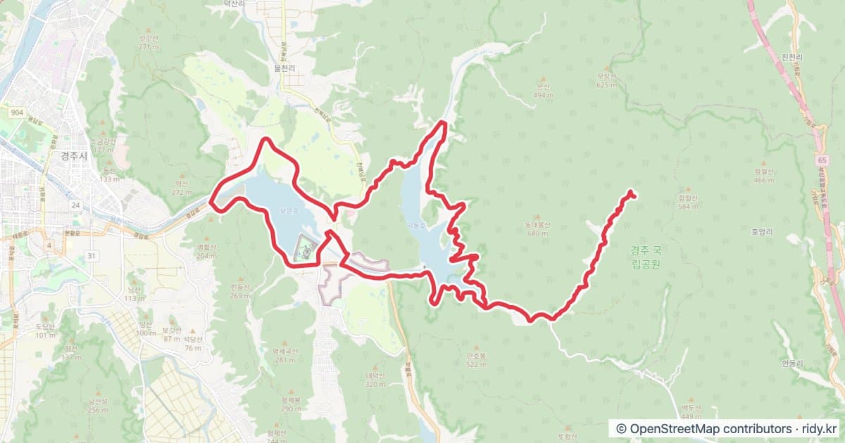 경주 보문호 덕동호 경주국립공원 함우러산 36 350 자전거 코스 (경북) 자전거 코스 지도 미리보기 - 36.4km, 상승고도 286m