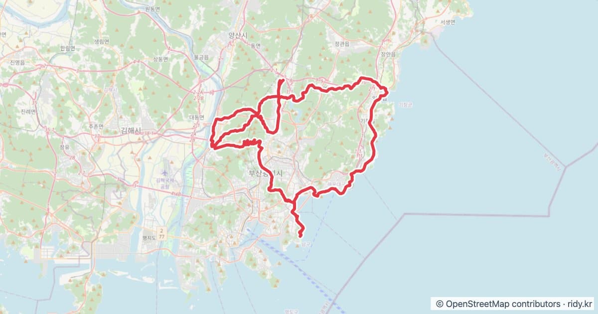 화명-금정산성-동래베네-기장-달맞이-해운대-이기대-황령산-만덕고개-화명 자전거 코스 (부산) 자전거 코스 지도 미리보기 - 117.4km, 상승고도 2,331m