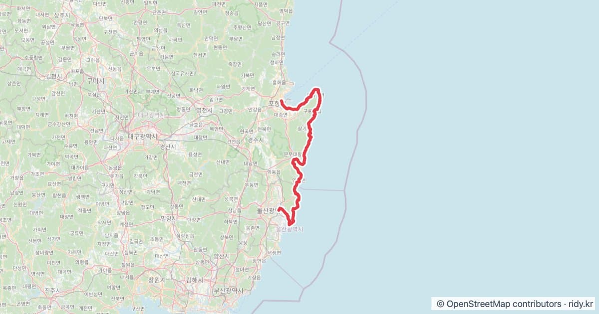울산 자전거 코스 추천 · 간절곶~포항 자전거 코스 지도 미리보기 - 140.1km, 상승고도 818m
