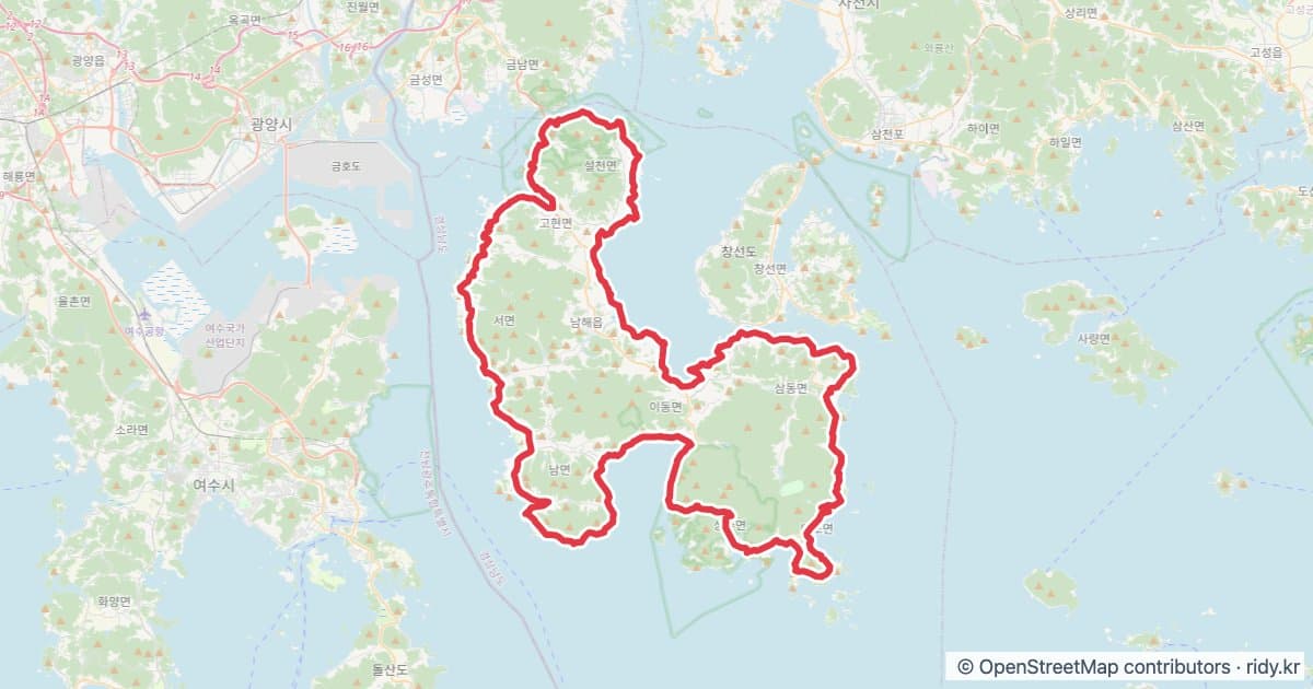 남해투어 자전거 코스 (경남) 자전거 코스 지도 미리보기 - 132.2km, 상승고도 975m
