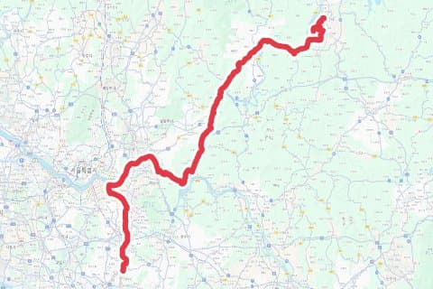 죽전-춘천역 편도 자전거 코스 지도 미리보기 - 135.8km, 상승고도 575m