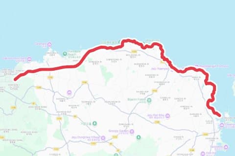제주시 해안도로(동쪽) 자전거 코스 지도 미리보기 - 89.8km, 상승고도 432m