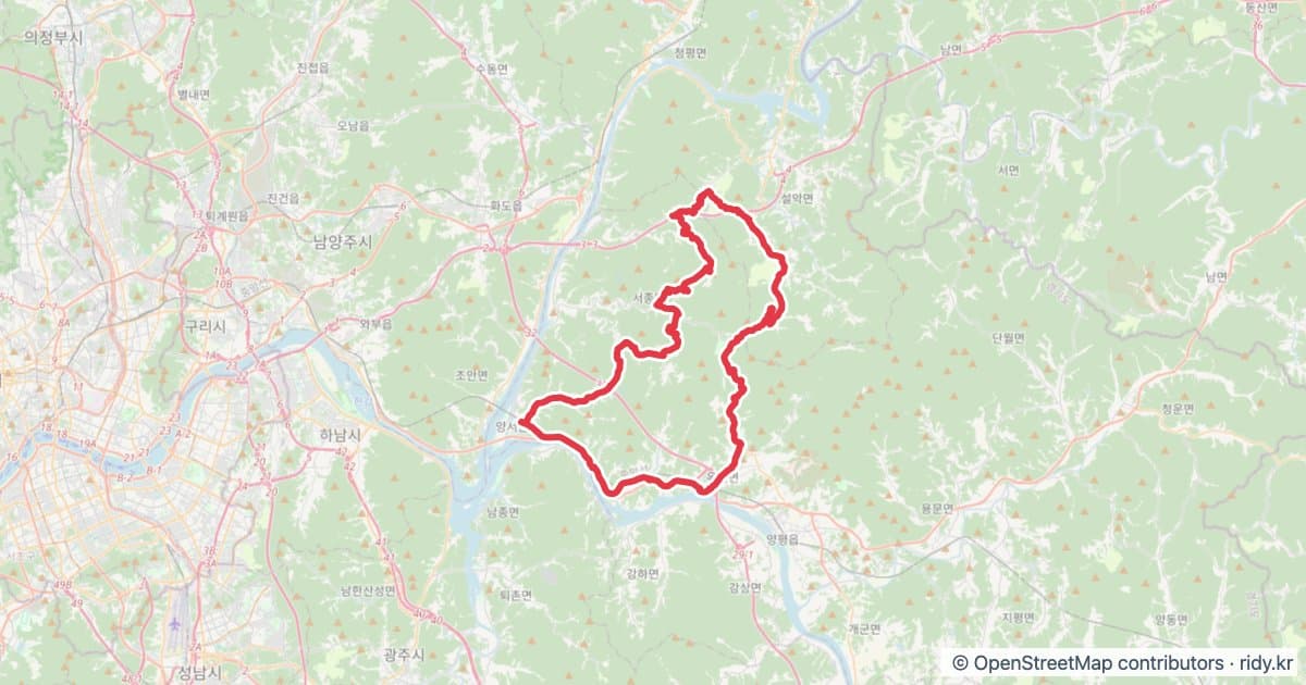 동부5고개 자전거 코스 지도 미리보기 - 69.5km, 상승고도 1,144m
