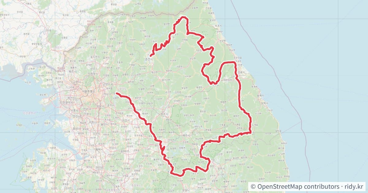 2026 백두대간 울트라 800 코스 자전거 코스 지도 미리보기 - 797.9km, 상승고도 20,682m