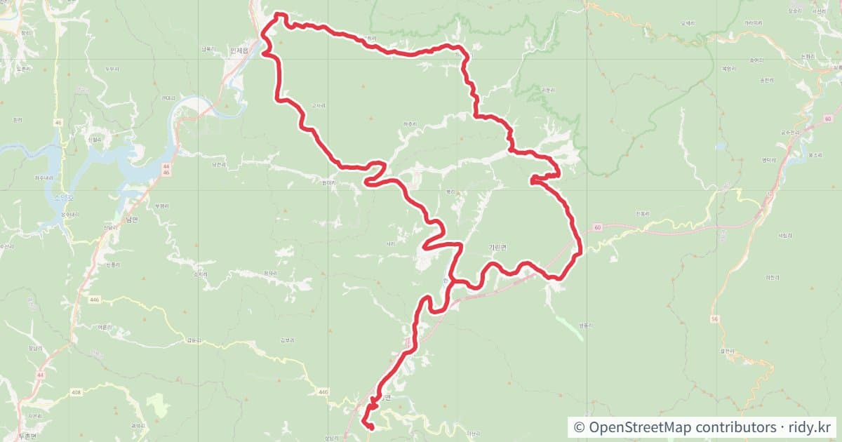 로쏘디 설악 자전거 코스 지도 미리보기 - 102.6km, 상승고도 2,272m