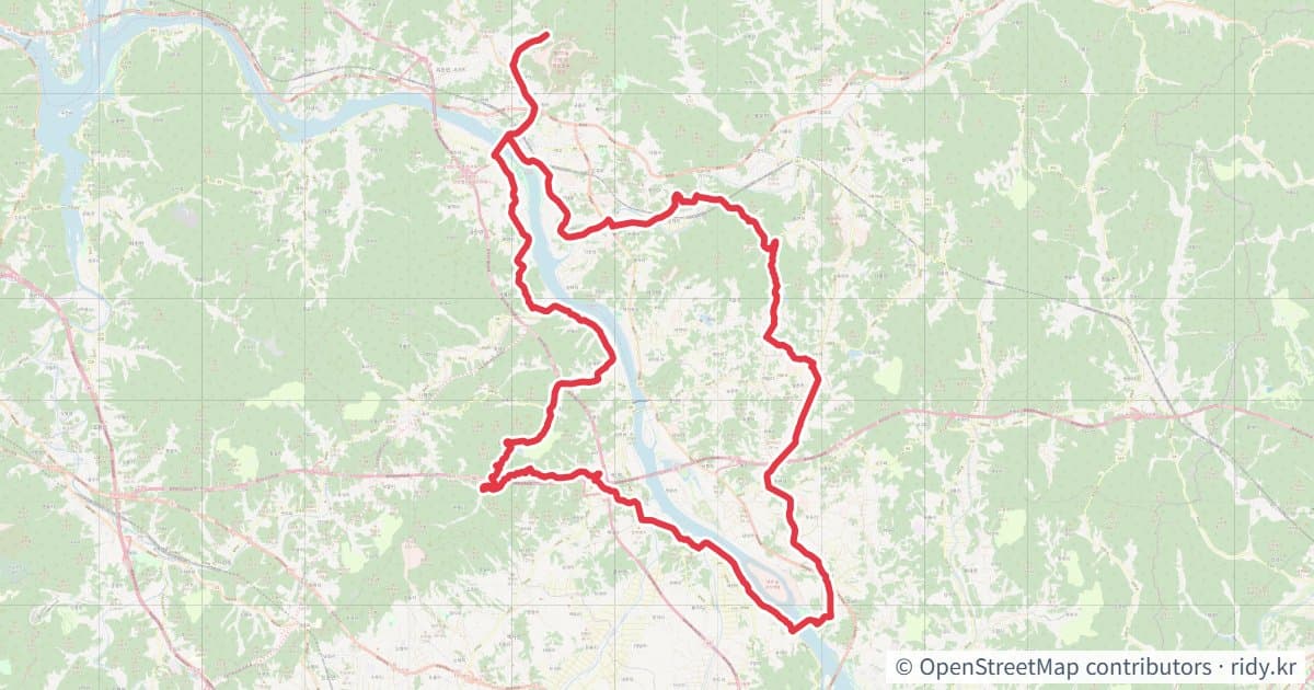 주록리 사나사계곡 자전거 코스 지도 미리보기 - 82.1km, 상승고도 823m