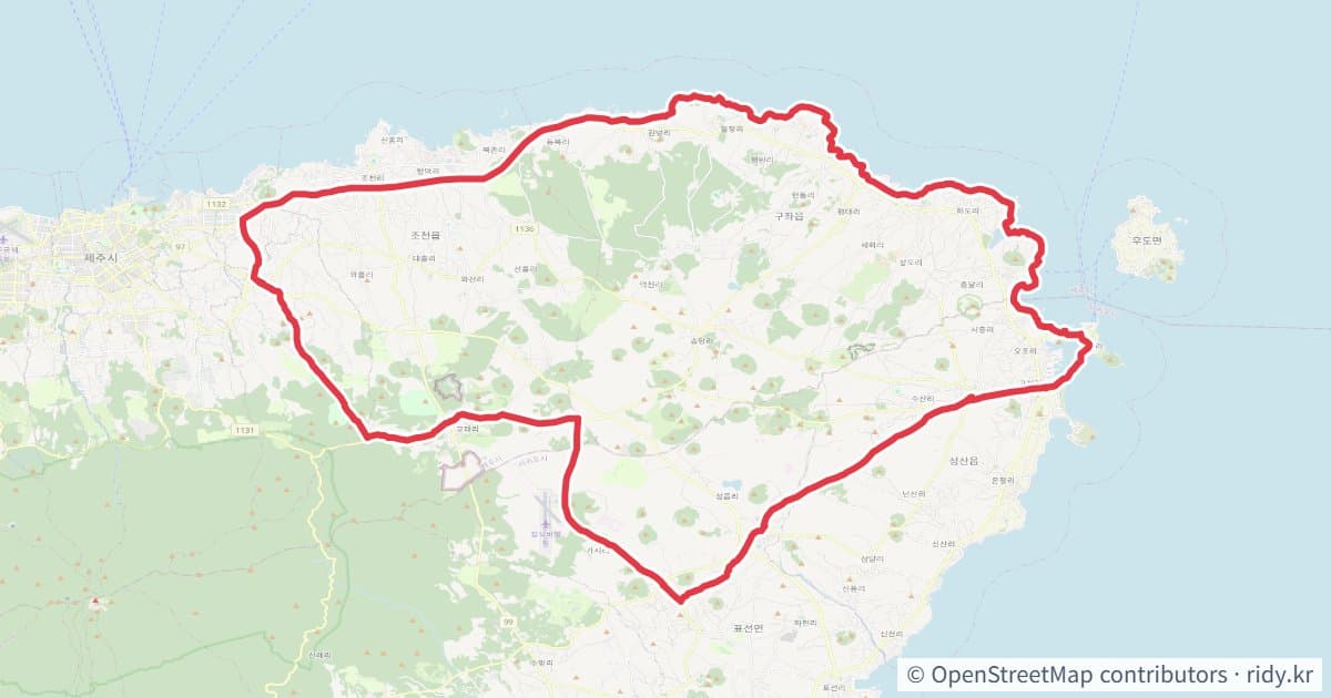제주시-산간&해안 자전거 코스 지도 미리보기 - 98.2km, 상승고도 907m