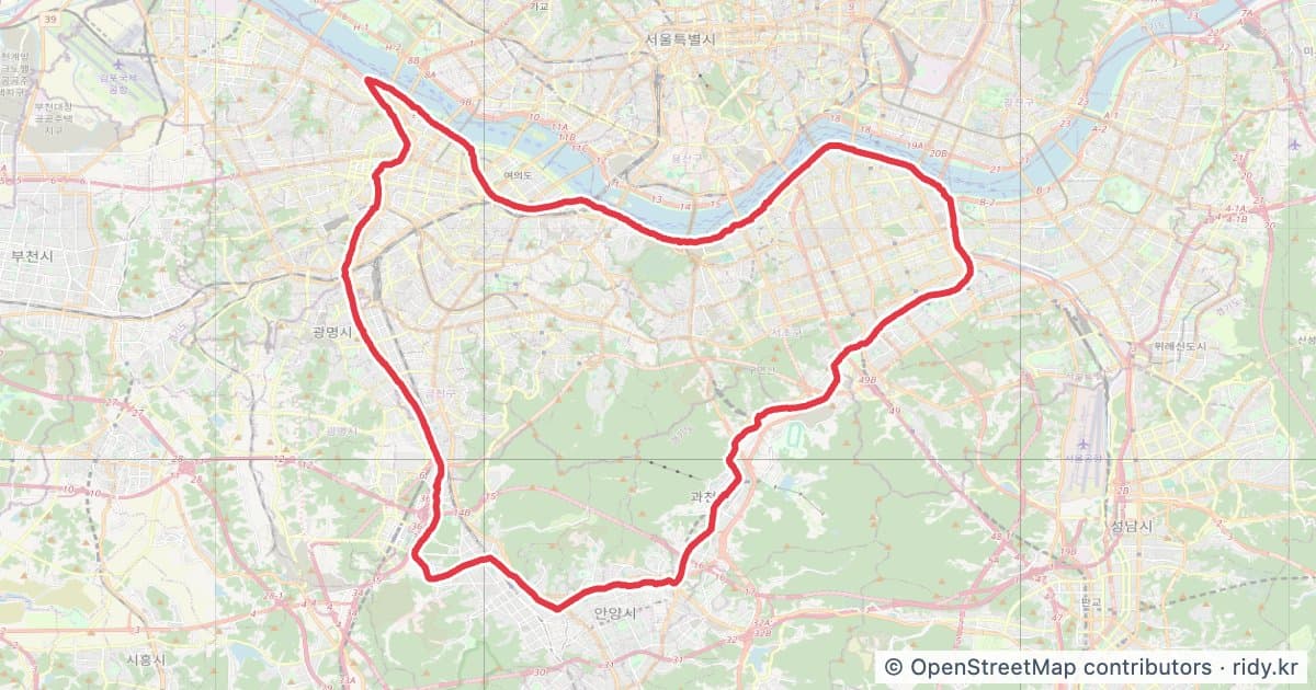 서울 하트코스 자전거 코스 지도 미리보기 - 66.5km, 상승고도 117m