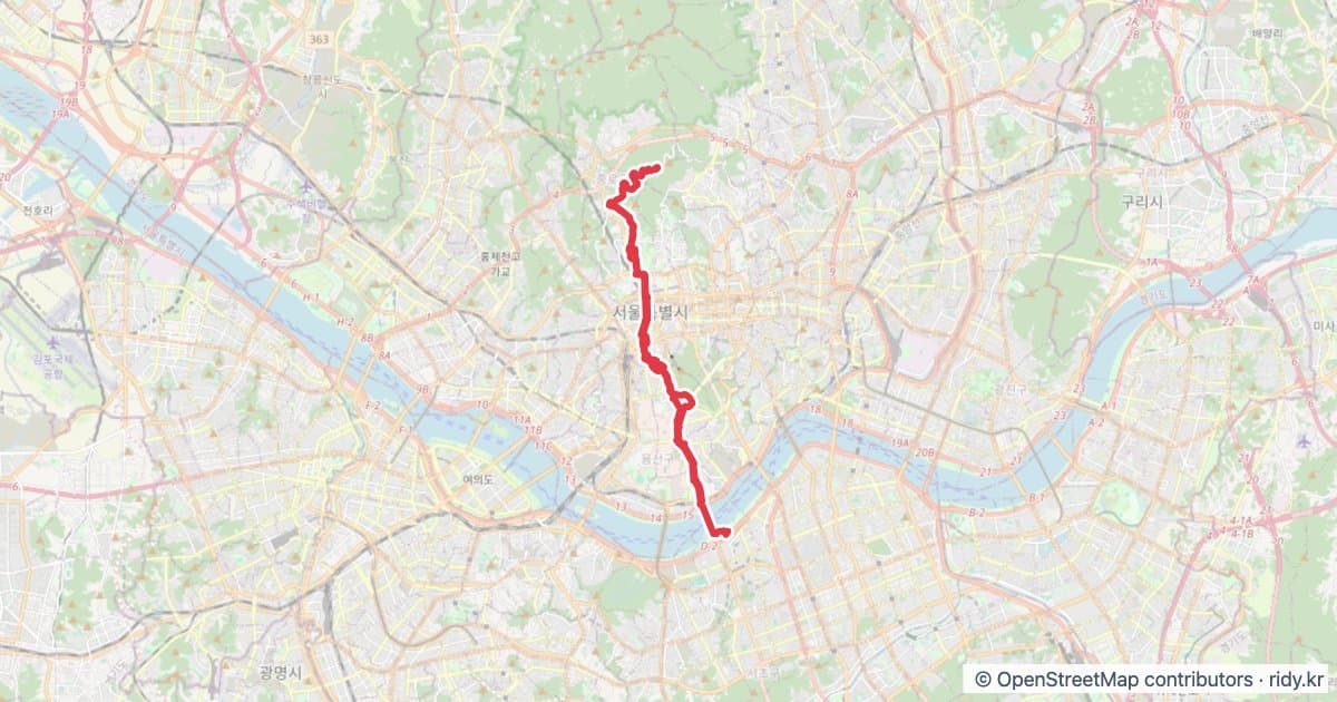 서울 반포GS-북악산 자전거 코스 지도 미리보기 - 28.6km, 상승고도 574m