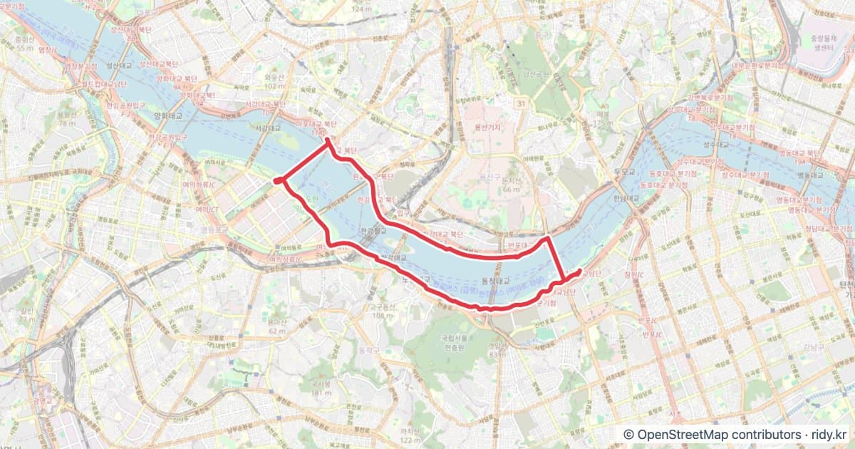 서울 반포GS-여의도 색공원 자전거 코스 지도 미리보기 - 17.2km, 상승고도 56m