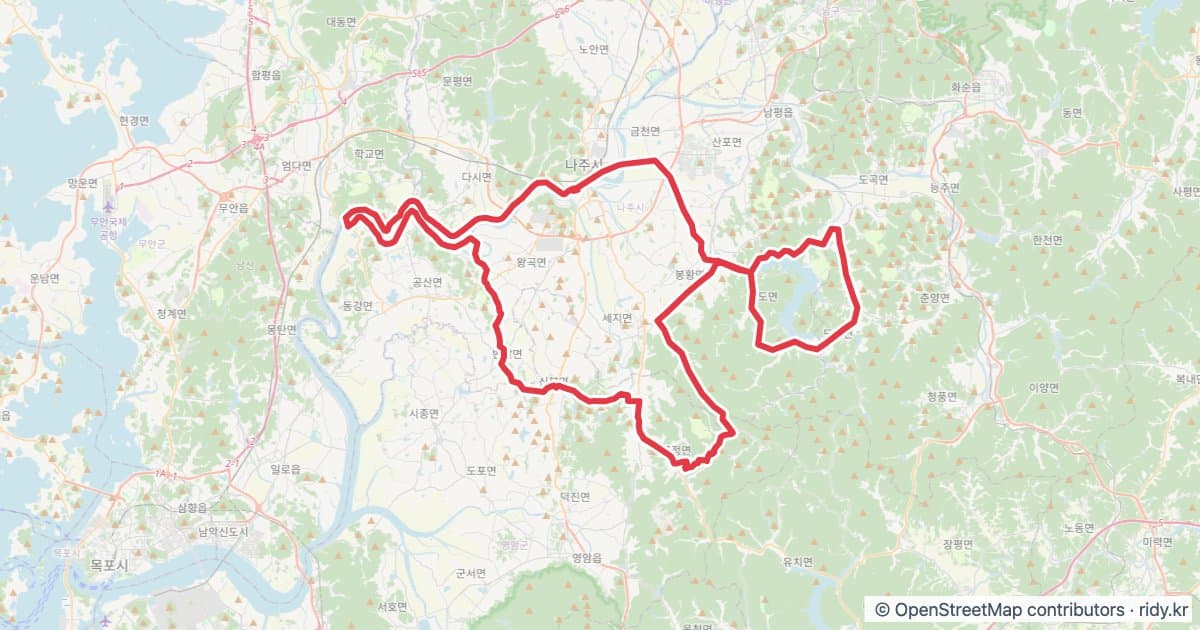2026 영산강그란폰도 126.5km 자전거 코스 지도 미리보기 - 125.4km, 상승고도 731m