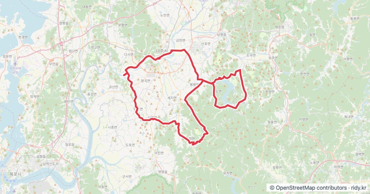 2026 영산강메디오폰도 106km 자전거 코스 지도 미리보기 - 105.1km, 상승고도 646m