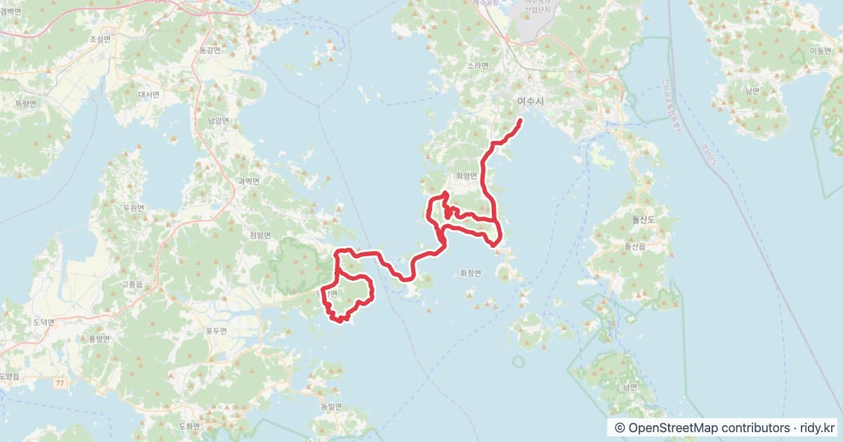 2026 섬섬여수 메디오폰도 자전거 코스 지도 미리보기 - 93.4km, 상승고도 1,010m