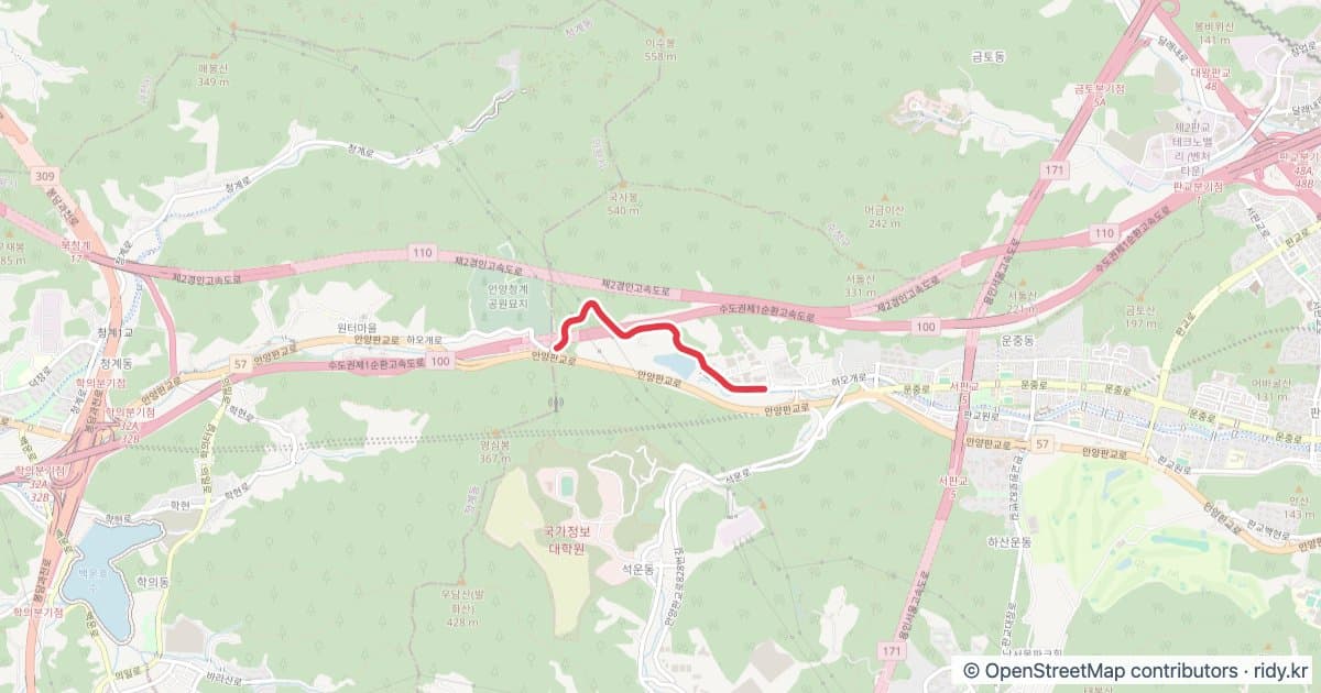 하오고개 업힐 GPX · 연구원입구→정상 (Strava 구간) 자전거 코스 지도 미리보기 - 2.0km, 상승고도 110m