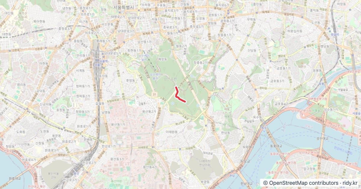 남산 공식 업힐 GPX · Strava 등록 구간 자전거 코스 지도 미리보기 - 0.5km, 상승고도 38m