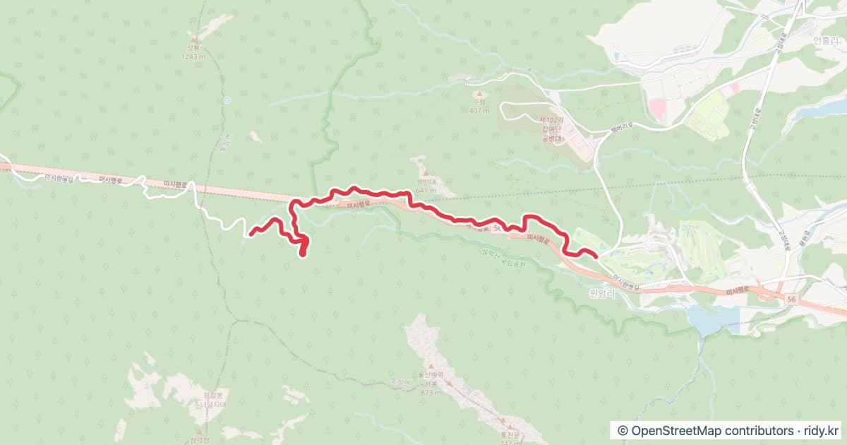 [PR 포인트] 미시령 업힐 GPX 자전거 코스 지도 미리보기 - 5.4km, 상승고도 457m