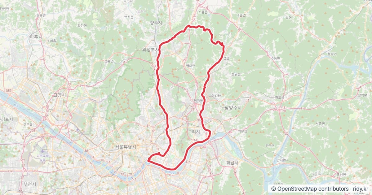 서울 장화코스 · 뚝섬-광릉수목원 82km 순환 자전거 코스 지도 미리보기 - 82.4km, 상승고도 205m