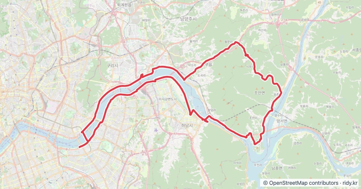 잠실-시우리 순환 자전거 코스 · 66km 자전거 코스 지도 미리보기 - 66.4km, 상승고도 346m