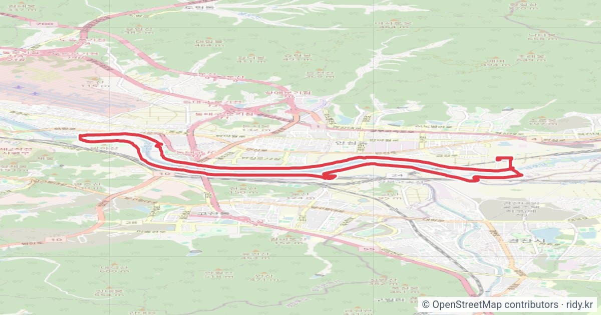 금호강 코스1 자전거 코스 지도 미리보기 - 20.0km, 상승고도 95m