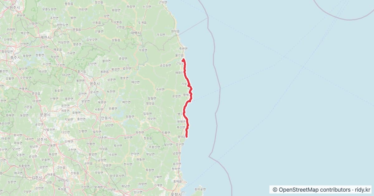 동해안자전거길 경북 구간 GPX (울진 은어다리~영덕 해맞이공원) 자전거 코스 지도 미리보기 - 78.2km, 상승고도 820m