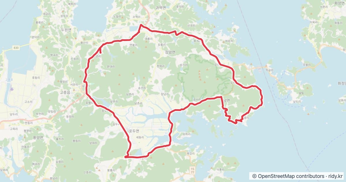 우주발사전망대경유 자전거 코스 지도 미리보기 - 65.4km, 상승고도 998m
