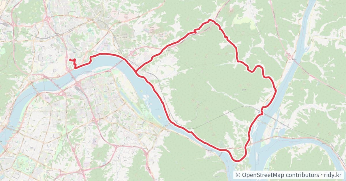 구리 가오리 반절 자전거 코스 지도 미리보기 - 45.3km, 상승고도 665m