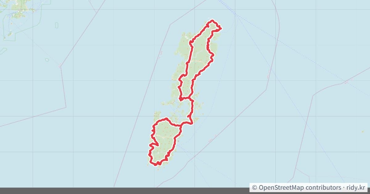 대마도 일주 자전거 코스 지도 미리보기 - 251.7km, 상승고도 5,186m