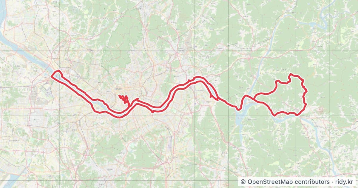 한강-남산-동부3고개 자전거 코스 지도 미리보기 - 186.0km, 상승고도 2,691m