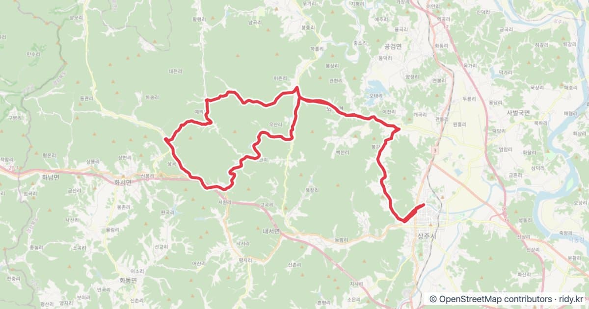 2026 상주메디오폰도 자전거 코스 지도 미리보기 - 61.1km, 상승고도 590m