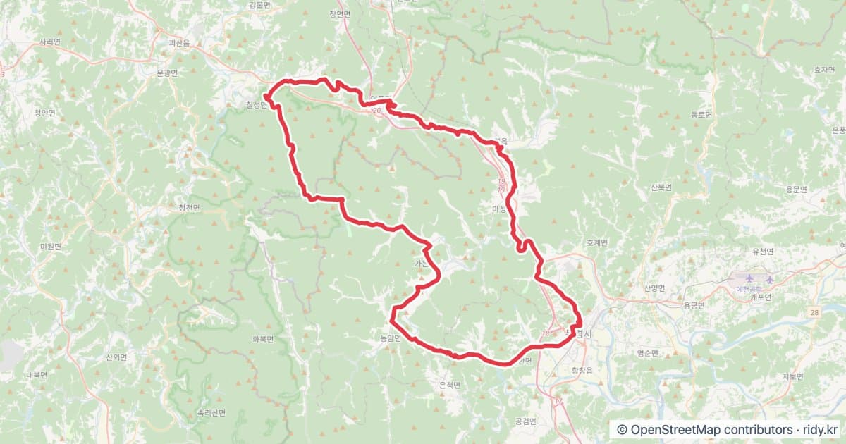 2026 문경새재메디오폰도 자전거 코스 지도 미리보기 - 106.9km, 상승고도 1,550m