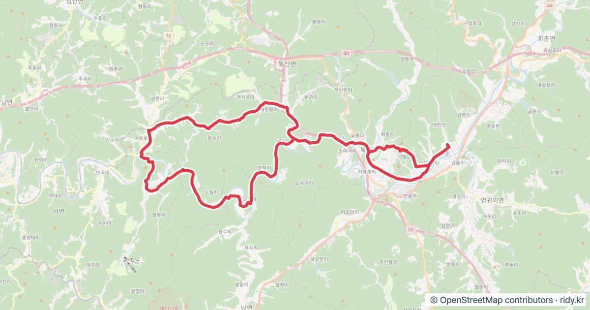 2026 홍천 메디오폰도 자전거 코스 지도 미리보기 - 58.2km, 상승고도 745m