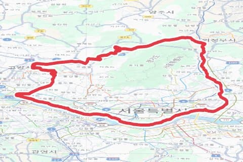 북부순환 자전거 코스 지도 미리보기 - 90.3km, 상승고도 992m