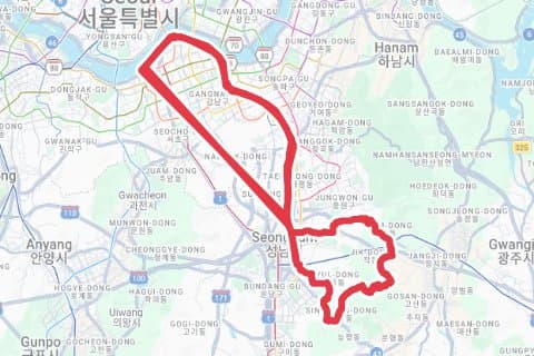 강남 300 자전거 코스 지도 미리보기 - 73.8km, 상승고도 653m