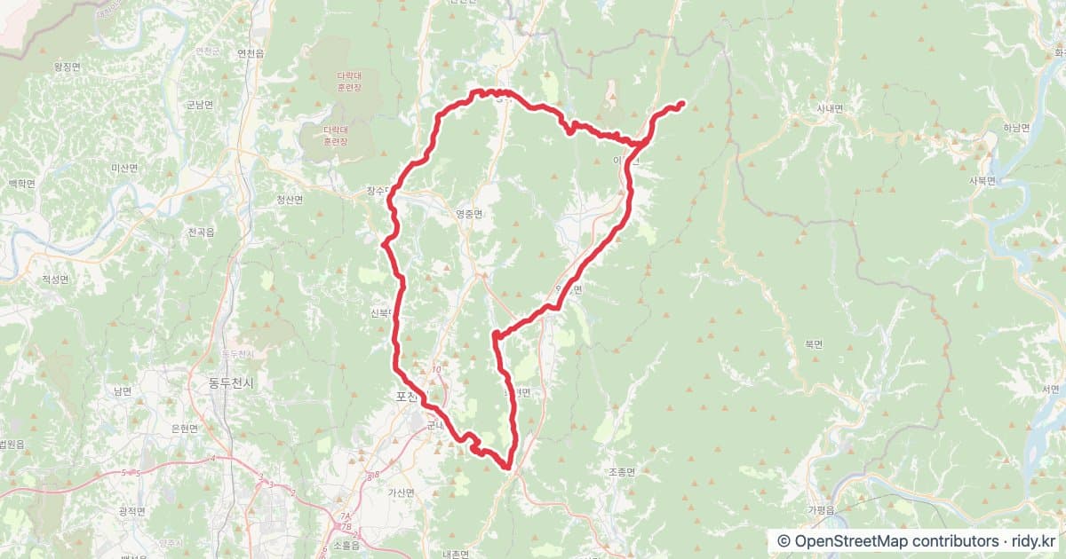 백운계곡벙 자전거 코스 지도 미리보기 - 90.9km, 상승고도 968m