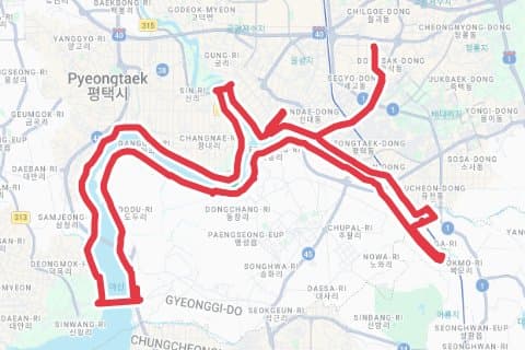 평택 평지 자전거 코스 지도 미리보기 - 62.8km, 상승고도 70m