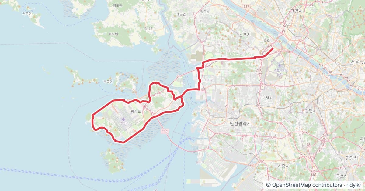 영종도한바퀴(황어상출발) 자전거 코스 지도 미리보기 - 105.7km, 상승고도 504m