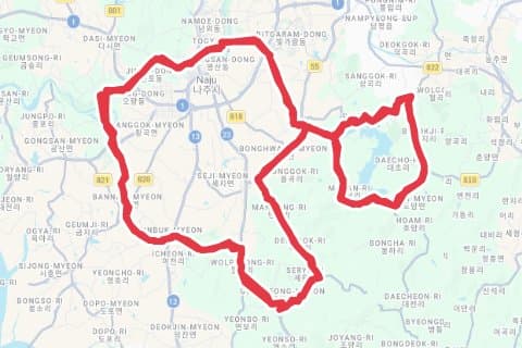 2023 영산강 그란폰도 자전거 코스 지도 미리보기 - 104.1km, 상승고도 610m